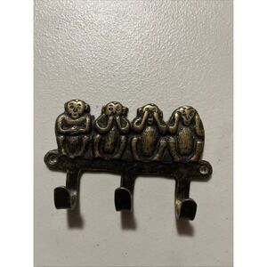 Monkeys See Hear Speak No Evil  Brass Cloth Key Towel Wall Hook Hanger 4 Inches